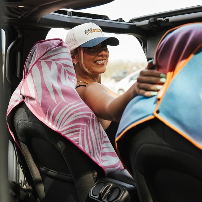 Athletic Running Towel, Full-Sized, Car Seat Cover - Performance Microfiber (Garden of Races Past - Pink)