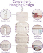 Travel Toiletry Bag for Women Large Hanging Makeup Bag Organizer Toiletries Bag for Full Size Essentials Accessories Cosmetics (Purple Checkerboard (Large))