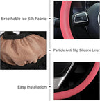 Red Mesh Steering Wheel Cover, Universal 15 inch, Elastic Stretch Microfiber Breathable Ice Silk Cover, Anti-Slip, Odorless, Sweat Absorption, Warm in Winter and Cool in Summer