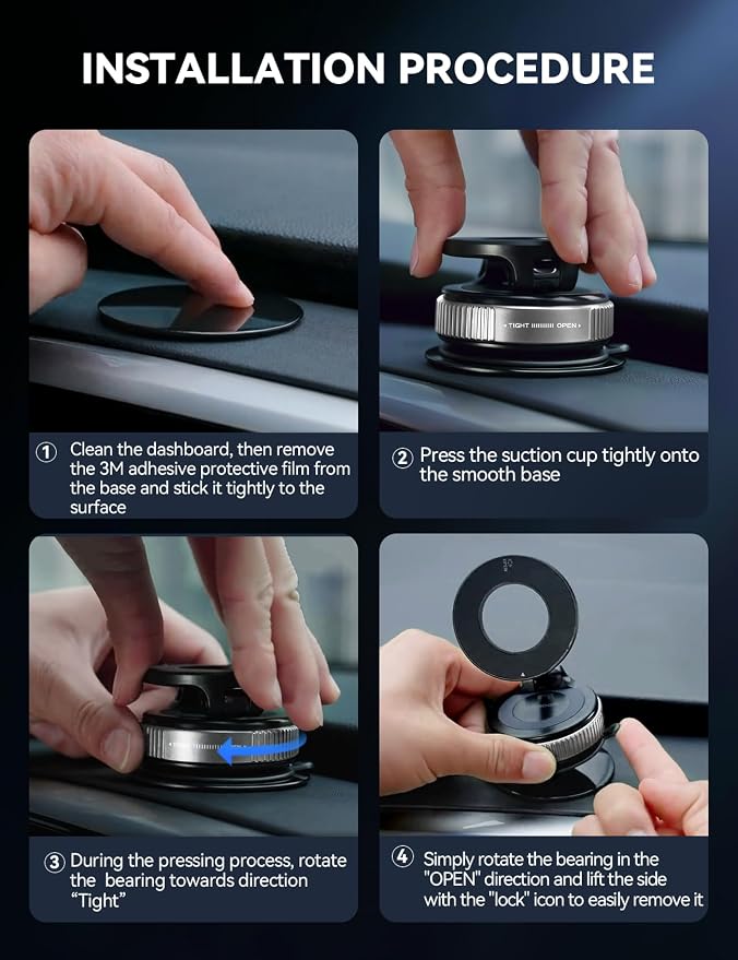 Magsafe Car Mount, Vacuum Car Phone Mount with Strong Magnet, 360° Metal Strut Suction Cup Phone Mount for iPhone 17 Pro Max/16 15 14 13 12 Series& Android Magsafe Case,Silver
