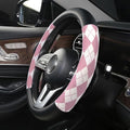 Lattice Car Steering Wheel Cover Microfiber Leather Non-Slip Comfort Universal 15 inch Checkered Plaid Wheel Protector for Truck, SUV, Cars (Pink)