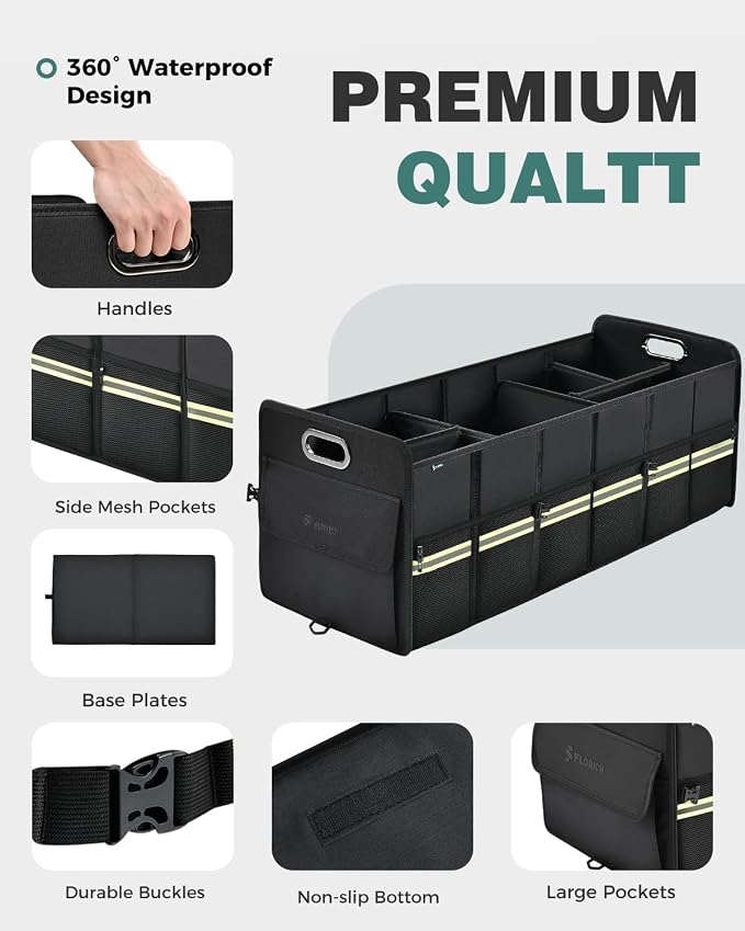 Update Trunk Organizer for Suv, Large Truck Organizer Back Seat Storage Premium, Collapsible Multi-Compartment Car Organizers and Storage Waterproof