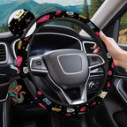 Neon Space Cat Adventure Steering Wheel Cover, Non-Slip Polyester Wheel Grip, Universal 15 Inch Car Accessory