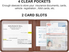Car Registration and Insurance Holder, Vehicle Glove Box Car Organizer Men Women Wallet Accessories Case for Cards, Essential Document, Driver License, Brown