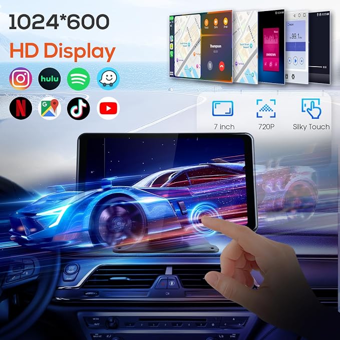 7" Wireless Apple CarPlay Screen for Car, Portable Car Radio with Carplay & Android Auto, 1080p Backup Camera, GPS, Mirror Link, Voice Control, FM Transmission, Support SD/TF Interface