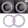 Bling Car Engine Start Ring Decals, 2PCS Crystal Rhinestone Vehicle Push Start Button Cover Sticker, Key Ignition Knob Ring, Sparkling Automotive Interior Accessories (Set Violet)