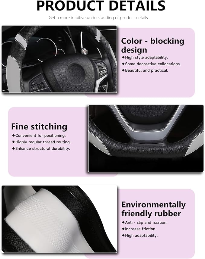D-Shaped Flat Bottom Steering Wheel Cover for Women Girl - Stylish Car Accessory (Gray)