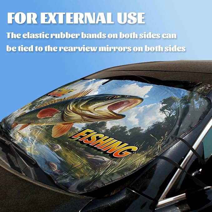 Bass Fishing Car Windshield Sunshades Gone Fishing Angler Outdoor Nature Front Window Sun Shade Blocks UV Rays Sun Visor Protector for Car Sedan Truck SUV Accessories 59" L x 31.5" W