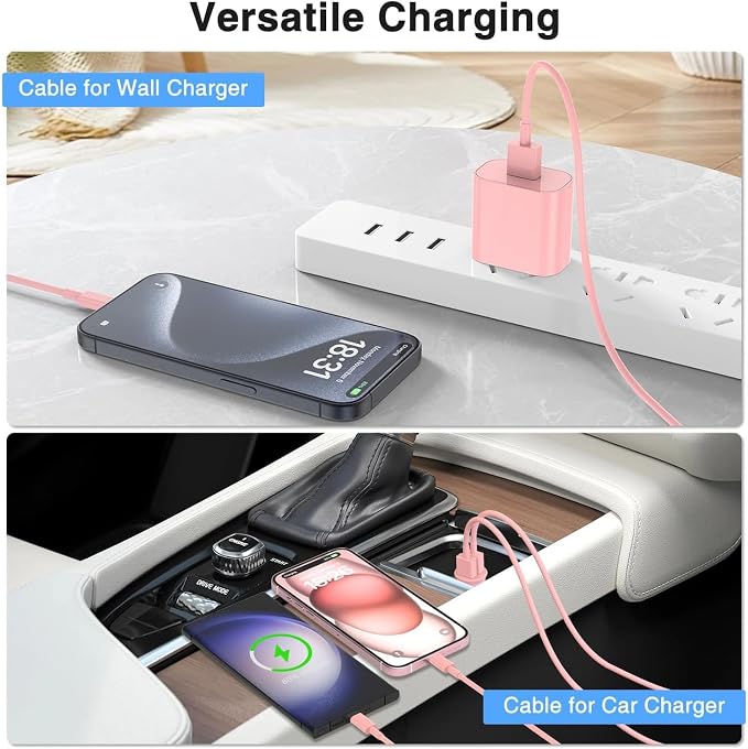 3 Pack Car Carplay Cable for iPhone 16 15 Pro Max 15 Plus Car Charger, 3FT USB to USB C Cable for Car Charger Adapter, Carplay USB C Cord Accessories Charging for iPad 10th Gen/iPad Pro Air 5th-Pink