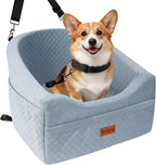 Dog Car Seat for Small & Medium Dogs, Detachable & Washable Booster Seat for Pets Up to 30lbs, Travel Bed with Storage Pockets and Safety Belt – Gray