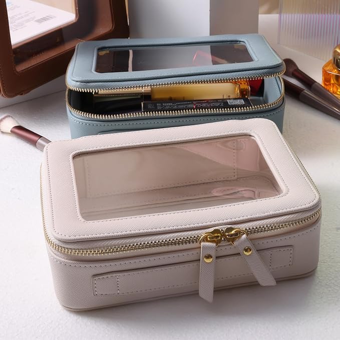 Toiletry bag waterproof cosmetic organizer with handle large opening for travelling car organizer (White)