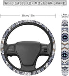 Auto Steering Wheel Cover for Women Men, Universal 15 Inch Soft Elastic Steering Wheel Wrap Anti-Slip Easy to Install Car Accessories, Southwest Aztec Blue Gray