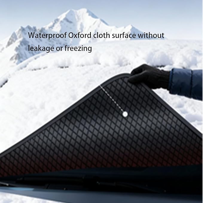 Windshield Cover for Ice and Snow, Winter Summer Sunshade with Thickened 600D Oxford Fabric, Universal Car Frost Shield Snow Cover Windshield Protector Green Earmuffs with Four Straps