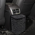 Black Leopard Print Car Trash Can with Lid, Leak Proof Auto Trash Bag Hanging Vehicle Garbage Can Multipurpose Storage Container for Back Seat Road Trip