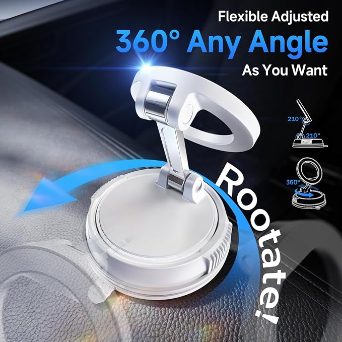 Car Phone Holder for Magsafe [78+LBS Strongest Suction & 2400gf Magnetic] 360° Adjustable Car Phone Mount, Phone Holders for Your Car for iPhone 17 Pro Max 16 15 14 13 12 Air Plus, White