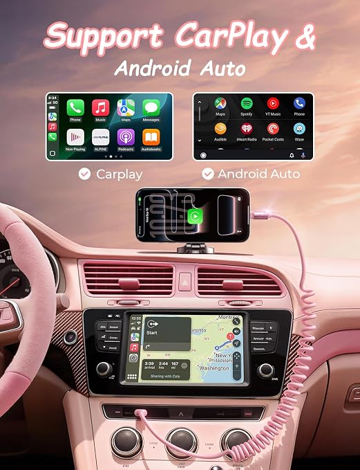 Pink USB C Cable, Gifts for Women Men 2 Pack for Android Auto & CarPlay Cable, Type C Charger Pink Compatible with iPhone 17/16 Galaxy S25/S24 Car Accessories for Women Wife Girlfriend Sisters