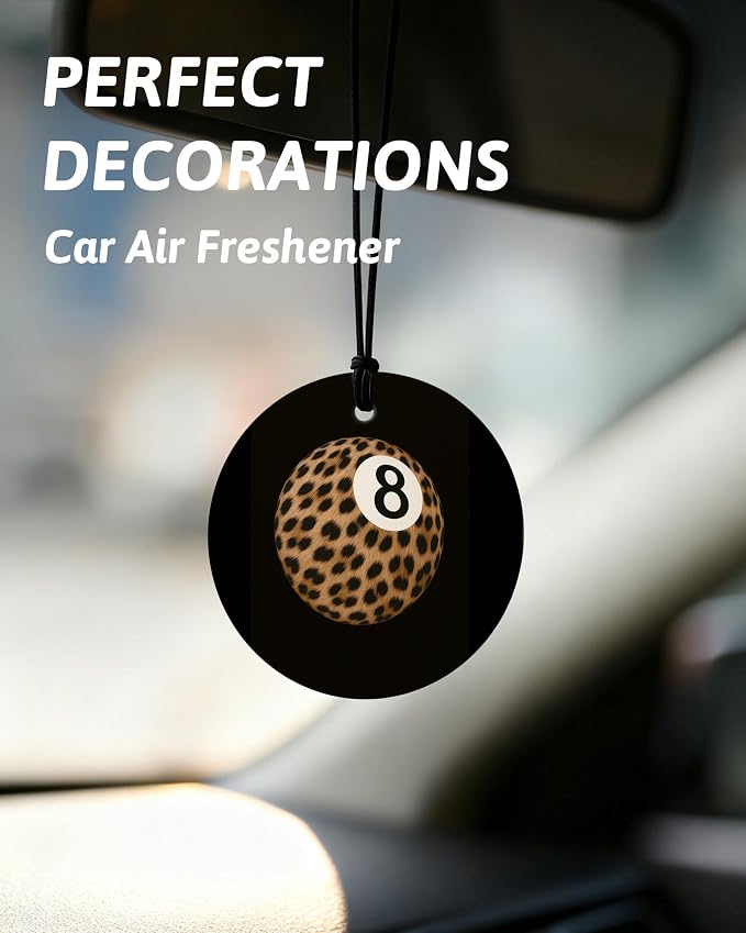 Leopard Print 8 Ball Orange Car Air Freshener 4 Pcs, Funky Cheetah Cherry Lip Round Hanging Air Freshener for Cars Closet Drawer Books, Girly Y2k Car Accessories Mirror Decor for Women