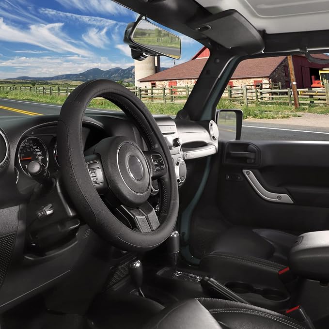 Car Steering Wheel Cover for F-150 Tundra Range Rover 15.5-16 inch, Black Microfiber Leather