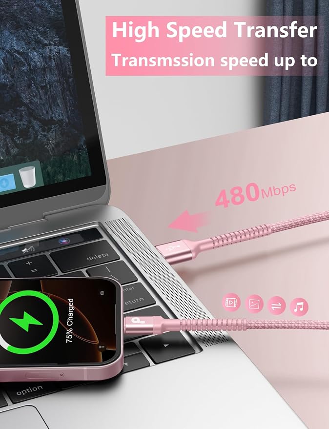 USB A to USB C Cable Fast Charging 3FT, 2Pack USB to USB C Charger Cord, Upgraded Extra Durable Braided USBC Cable Compatible with iPhone 17 16 15 Pro Max,Samsung Galaxy S10 S9 Plus and More -Pink