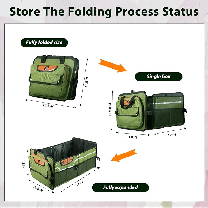 Trunk Organizer, Heavy-Duty Storage for Car & SUV, Foldable Waterproof Car Organizer with Cooler, Collapsible Multi-Compartment Storage, 95L-M003 (Standard Green, Standard)
