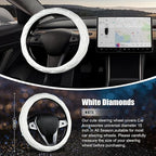 Steering Wheel Cover, Auto Cute PU Diamond Bling Breathable Soft Comfort Leather Car Interior Accessories Sparkly Fit Most O-Shaped Steering Wheels for Women Men (White)