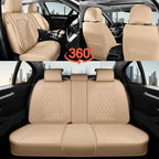 Coverado Rear Seat Covers, Soft Waterproof Faux Leather Rear Protectors for Sedan SUV Truck, Minimalist Comfortable Anti-Stain Interior – Beige