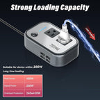 200W Car Power Inverter, 12V DC to 110V AC Car Inverte with 4 USB Ports Car Outlet Adapter, Power Inverter for Vehicles, Car Plug Adapter Outlet for Laptop Computer Charger (Gray)