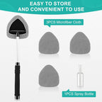 Windshield Cleaner Tool, Car Interior&Exterior Window Cleaning Tool with Extendable Handle & 4 Reusable Microfiber Pads, Auto Glass Wiper Brush Kit for Cars (Grey)
