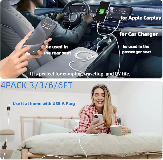 Car Carplay Cable for iPhone 17 16 15 Charger Cord,3/3/6/6FT USB A to USB C Cable for iPhone 17 Pro Max/16 Pro/15 Plus Charger,USB C Car Charger for Apple 17 Air/16 Pro Max/16e/15/iPad Pro-Orange