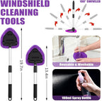 Windshield Cleaner Tool, 17Pcs Car Interior Detailing Kit, Detailing Brush, Towels, Duster, Car Cleaning Kit Interior for RVs, Truck, Trailer (Purple)
