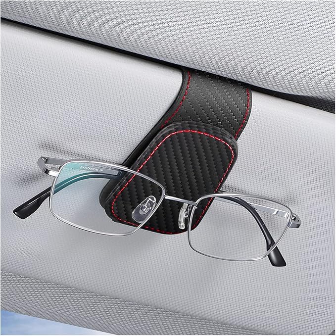 Sunglasses Holders for Car Sun Visor, Leather Eyeglasses Hanger Mounter, Magnetic Glasses Holder and Ticket Card Clip, Auto Interior Accessories Universal for SUV Pickup Truck