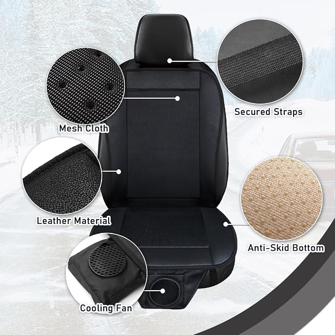 Cooling Car Seat Cushion - Black Automotive Adjustable Temperature Comfortable Cooling Car Seat Cover (2 Pack)