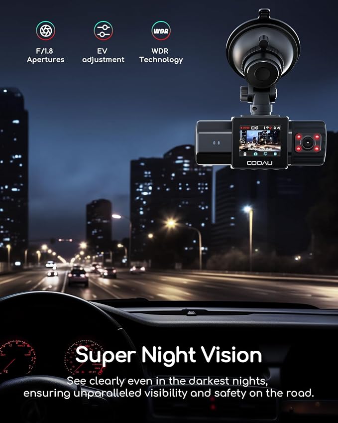Dual Dash Cam 2.5K+1080P, Dash Cam Front and Inside, Built-in GPS and WI-FI, Dash Camera for Cars, Perfect for Uber and Taxi Drivers, Night Vision, Accident Record, 24Hr Parking Mode