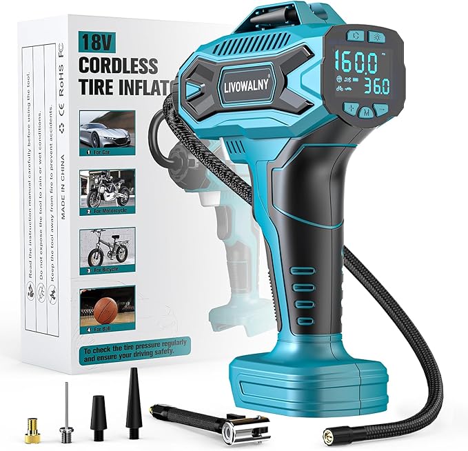Tire Inflator Air Compressor Compatible with Makita 18V Battery, 160 PSI Cordless Portable Electric Air Pump 2026 Bigger LCD Digital Pressure Gauge for Car, Bike, Sport Ball (Tool Only)