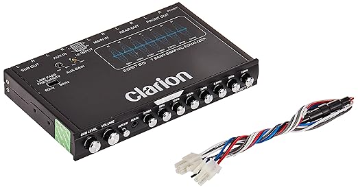 EQS755 7-Band Car Audio Graphic Equalizer with Front 3.5mm Auxiliary Input, Rear RCA Auxiliary Input and High Level Speaker Inputs, BLACK