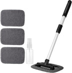 11pcs Windshield Cleaner Tool, Car Window Cleaning Wash Kit with 6 Reusable Microfiber Pads 2 Spray Bottles and Extendable Handles Auto Glass Wiper Kit, Gray