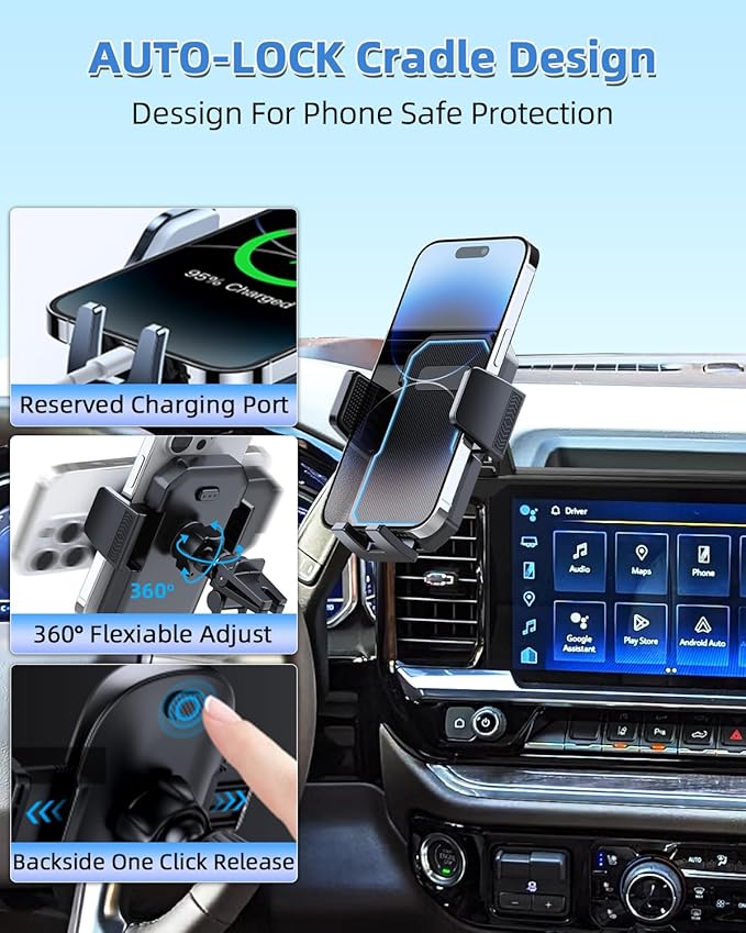 PZK Car Phone Holder for 2022-2026 Chevy Silverado/GMC Sierra 13.4'' Screen | Auto Lock Chevy CellPhone Mount 360° Rotation Hands-Free Silverado LT/RST/ZR2/LTZ/LT Trail Boss/High Country Accessories