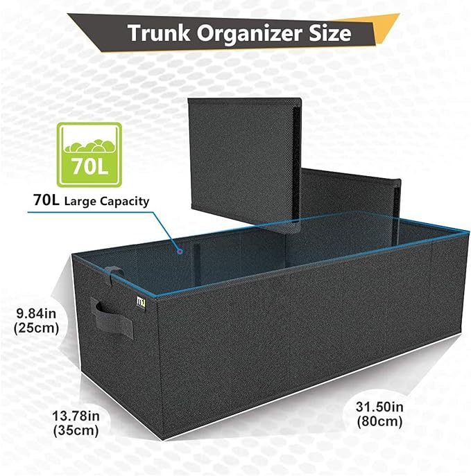 Trunk Organizer for SUV, Car Organizer, Collapsible Trunk Organizer for Car, Non-Slip Bottom, Storage Organizer for Sedans, Van, Jeep, Grocery, Large 3 Compartments, Black 32"×13"×10.6"