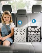 Corduroy Car Trash Can with Lid and Mesh Pockets - Leakproof Organizer,Multipurpose Waterproof Garbage Can/Trash Bin for Car(Off-White Base with Black Floral Print-2 Gallons)