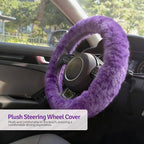 Fluffy Steering Wheel Cover 3PCS Set – Plush Fuzzy Fur Steering Wheel Cover with Gear Shift Cover & Handbrake Cover, Winter Warm Car Accessories, Car Interior Accessories for Women (Purple)