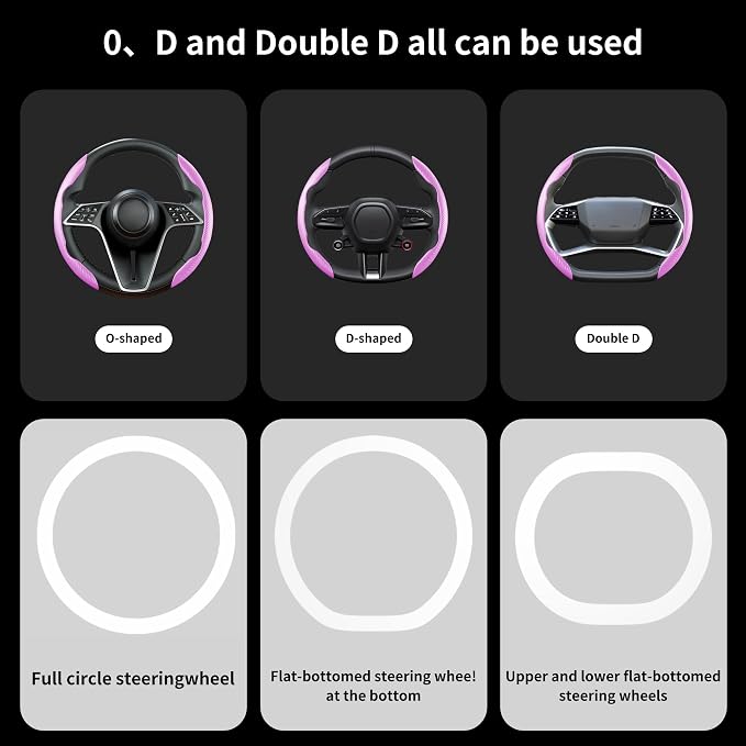 2Pc Carbon Fiber Steering Wheel Cover Universal Fit 99% Cars | Non-slip soft grip, easy to wipe clean, quick to install, perfect for daily commutes and road trips, Pink