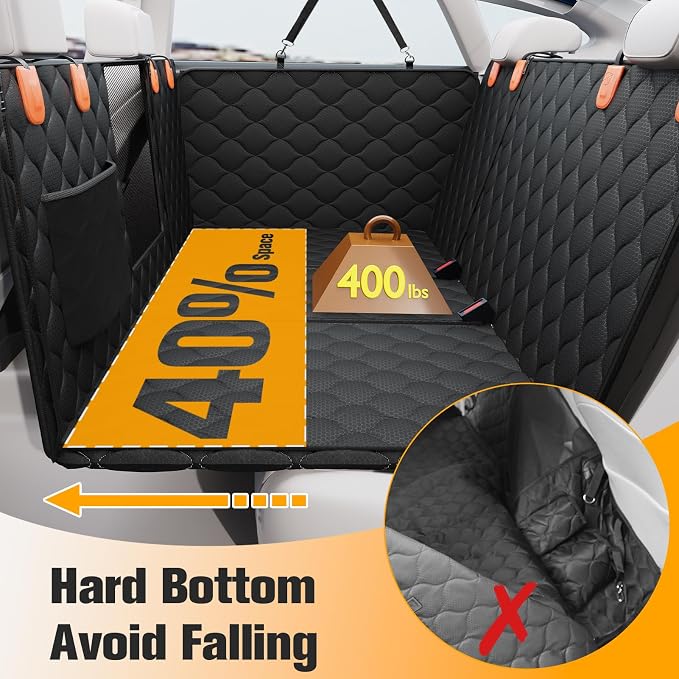 Convertible Back Seat Extender for Dogs, Dog Car Seat Cover Hard Bottom Holds 400 lbs, Waterproof Dog Hammock Backseat Protector with Mesh Window for Cars, Trucks and SUVs
