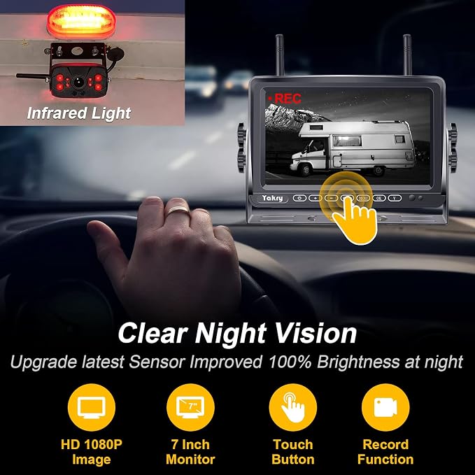 RV Backup Camera Wireless Plug and Play: Pre-Wired for Furrion System Recording Wide View Rear View Camera Clear Night Vision HD 1080P 7'' Touch Key Monitor for Trailer Camper Motorhome Y27-N