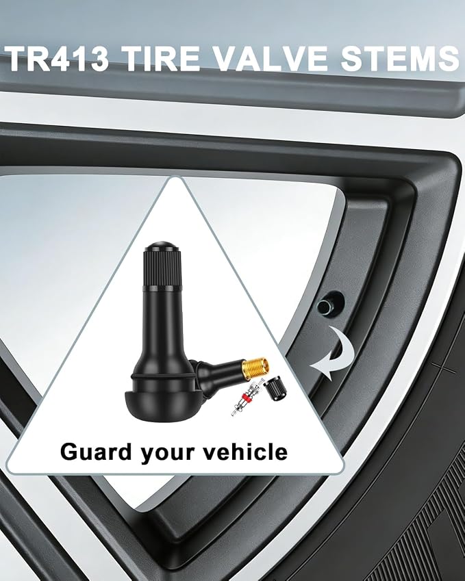 5 Pcs TR413 Rubber Snap-in Tire Valve Stems - Standard 0.453" Rim Hole Replacement for Cars, Trucks, SUVs, Trailers