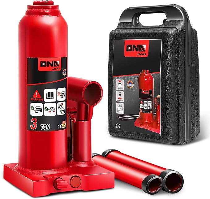 3 tons / 6000 lbs Lifting Automotive Welded Hydraulic Bottle Jack for Car SUV Pickup Truck, Auto Repair, with Manual Handle & Carrying Storage Case, Red