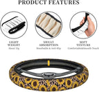 Elastic Car Steering Wheel Cover,Yellow Sunflowers Leopard Print Protector Upgrade Thicken,Anti Slip Soft Car Interior Decor for Diverse Cars Truck SUV for Men Women Universal 15 Inch