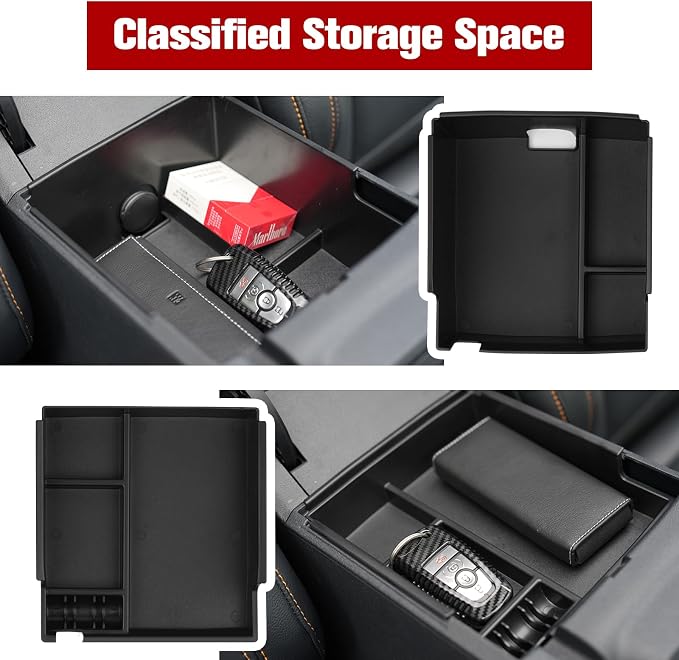 Center Console Organizer Tray Ford Bronco Tray Compatible For Ford Bronco 2021-2024 2/4 Doors (Not for Sport & 2025) Accessories, Center Armrest Storage Box Upper and Lower, 2PCS