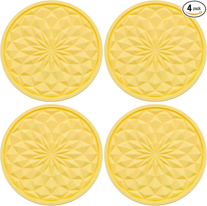 4 Pack Silicone Car Cup Holder Coaster – 2.75 Inch Non-Slip Drink Mat, Universal Fit for Most Vehicles – Cute & Functional Auto Accessories (Yellow)