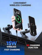 Wireless Car Charger, 15W Auto Clamping Car Charger Dash Windshield Air Vent Phone Holder Compatible with iPhone 16 15 14/13/13 Pro/12 pro/12/11/X/8, Samsung S24/S23/S22, Pink