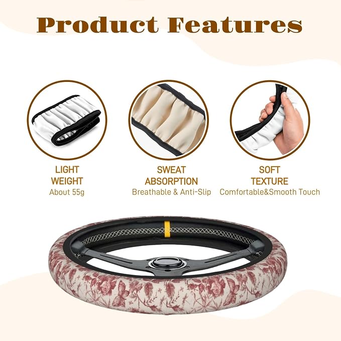 Steering Wheel Cover Accessories Neoprene Cover, Breathable Non-Slip Easy to Install Suitable for Women Men, 14.5-15.5 Inch for Car SUV Van Truck Universal - Rose
